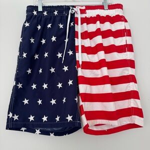 Patriotic Star & Stripe Swim Trunks - US Flag Red White Blue Men’s M